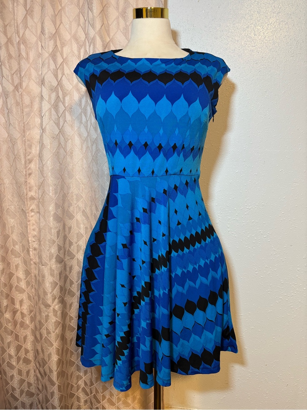 R&K Blue Geometric Fit & Flare Mini Dress